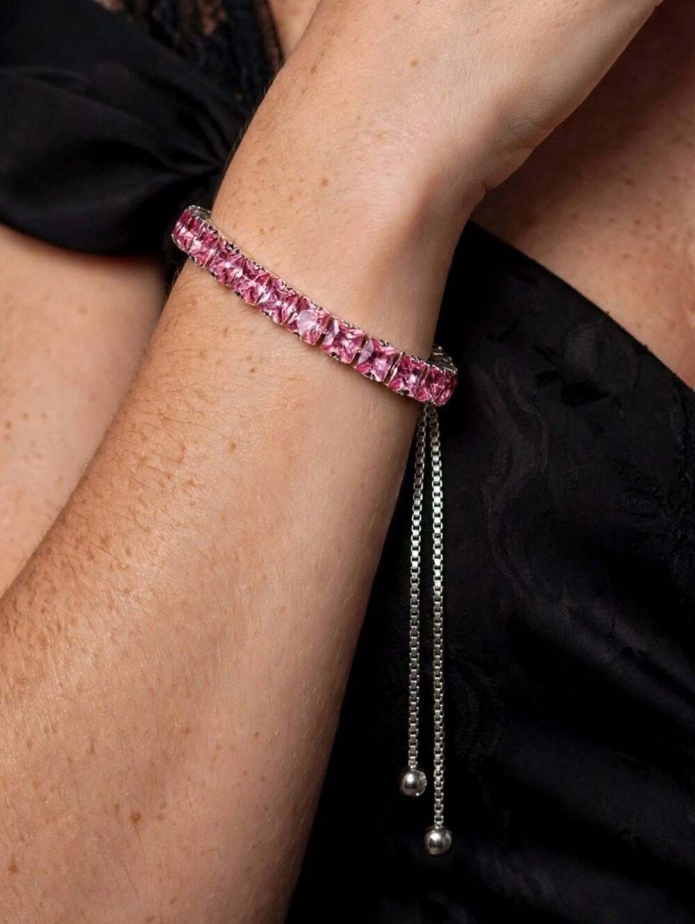 Pink Crystal Tennis Bracelet -  Made With Swarvoski Austrian Elements